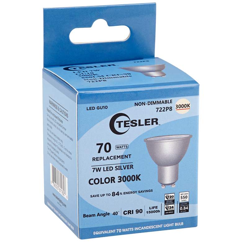 Image 2 70W Equivalent Tesler Silver 7W LED Non-Dimmable GU10 Bulb more views