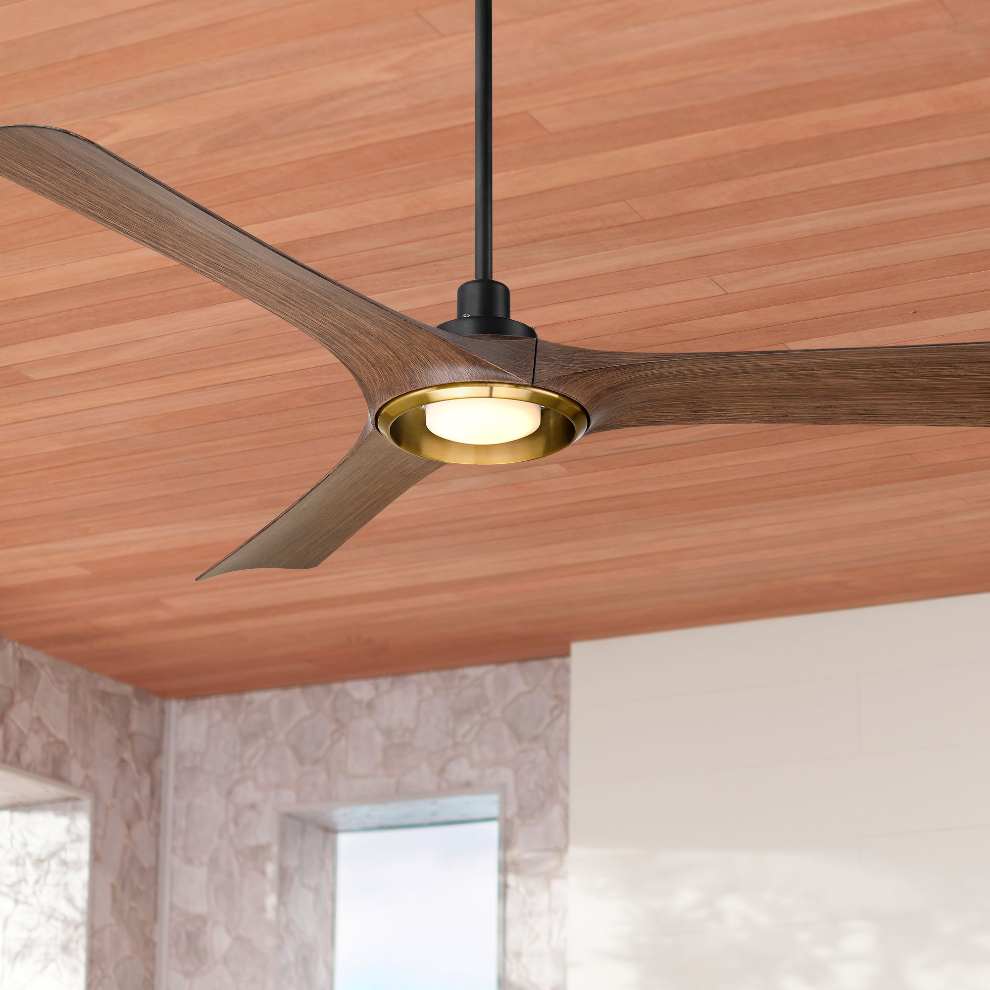 Image 1 56" Casa Vieja Ethos Dark Walnut LED Damp Rated Remote Ceiling Fan in scene
