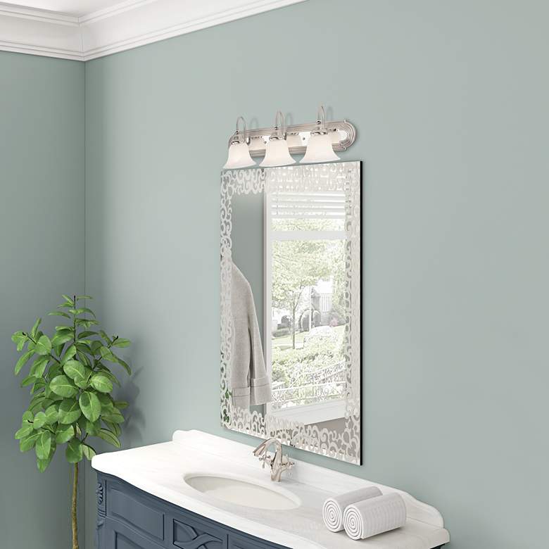 Image 1 3 Light Brushed Nickel w/ Polished Chrome Insert Bath Light in scene