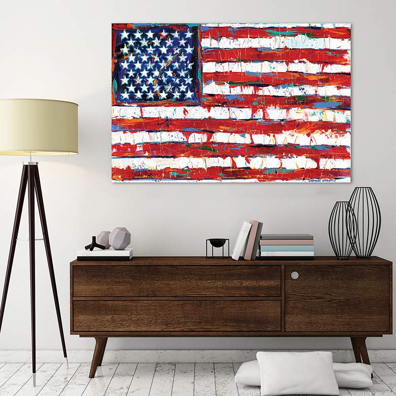 Image 1 Dramatic Stars and Stripes 48" Wide Tempered Glass Wall Art in scene