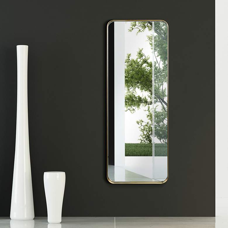 Image 1 Ultra Brushed Gold 18" x 48" Rectangular Framed Wall Mirror in scene