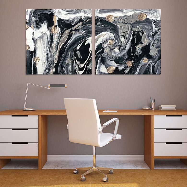 Image 1 Ebony and Ivory 76 inch Wide 2-Piece Glass Graphic Wall Art Set in scene