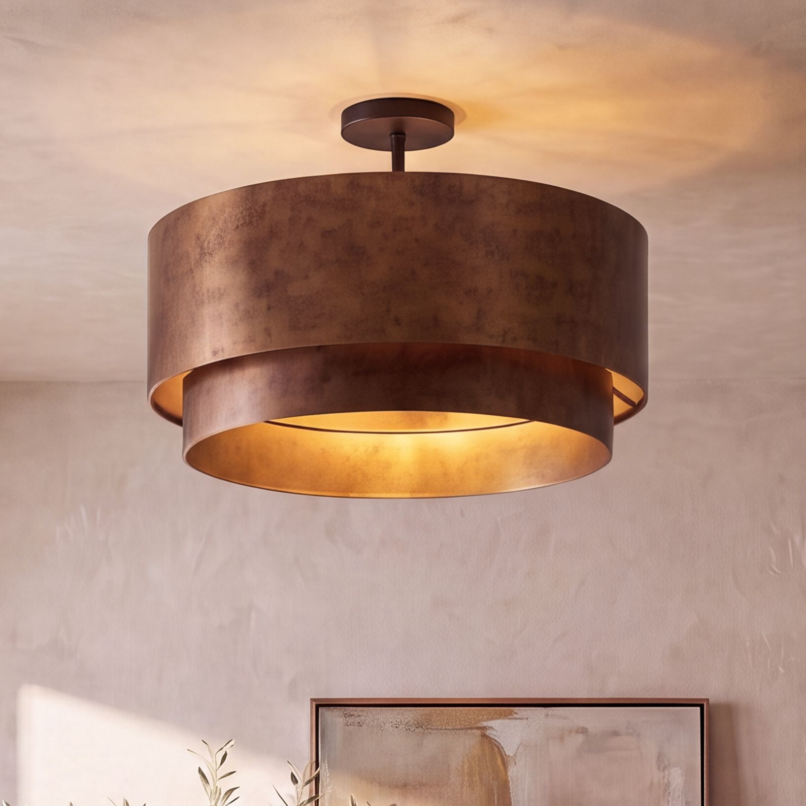 Image 1 Possini Euro Julian 22" Rustic Bronze Metal Drum 4-Light Ceiling Light in scene