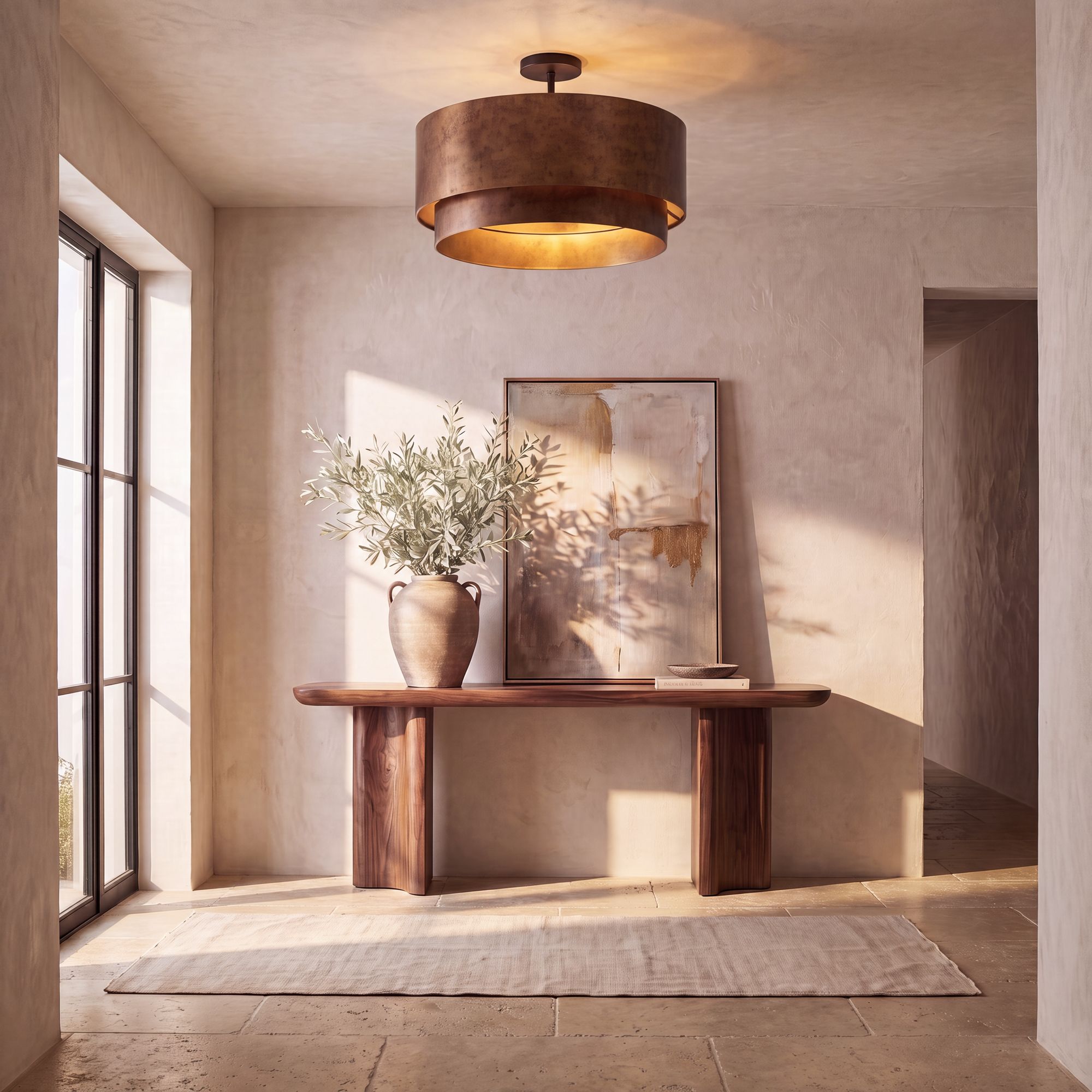 Possini Euro Julian 22" Rustic Bronze Metal Drum 4-Light Ceiling Light in scene
