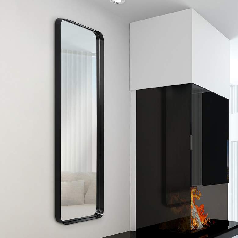 Image 1 Ultra Brushed Black 18 inch x 48 inch Rectangular Framed Wall Mirror in scene