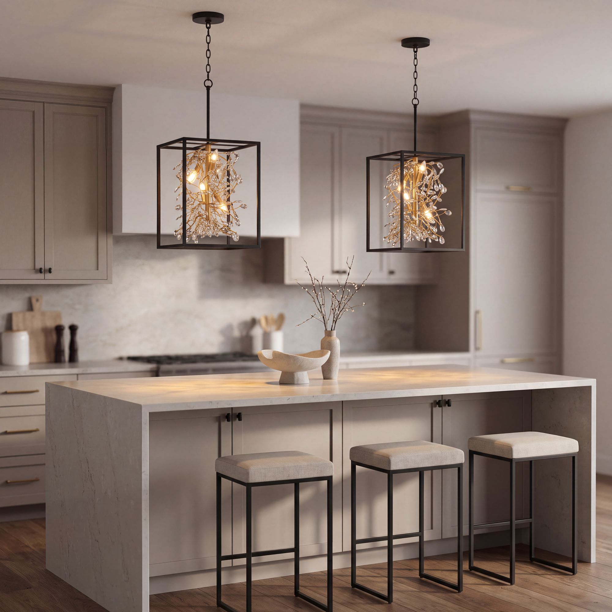 Image 1 Possini Euro Carrine 15 1/4" Wide Black and Gold 4-Light Pendant Light in scene