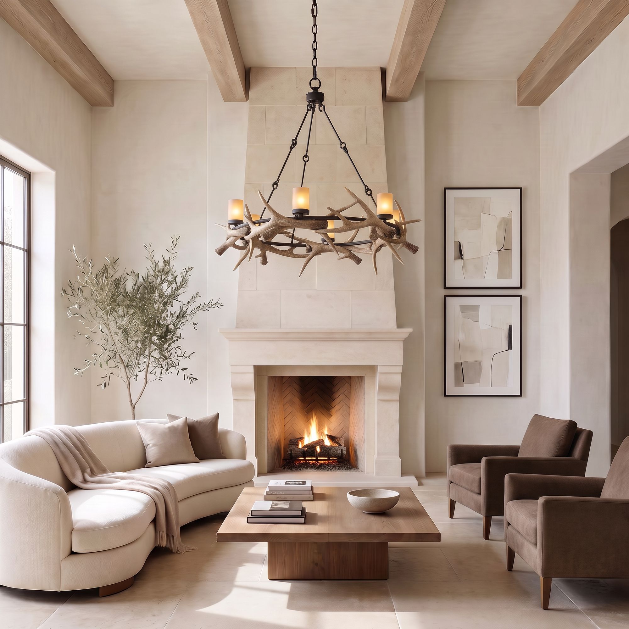Image 1 Franklin Iron Antler Lodge 36 3/4" Wide 6-Light Rustic Chandelier in scene