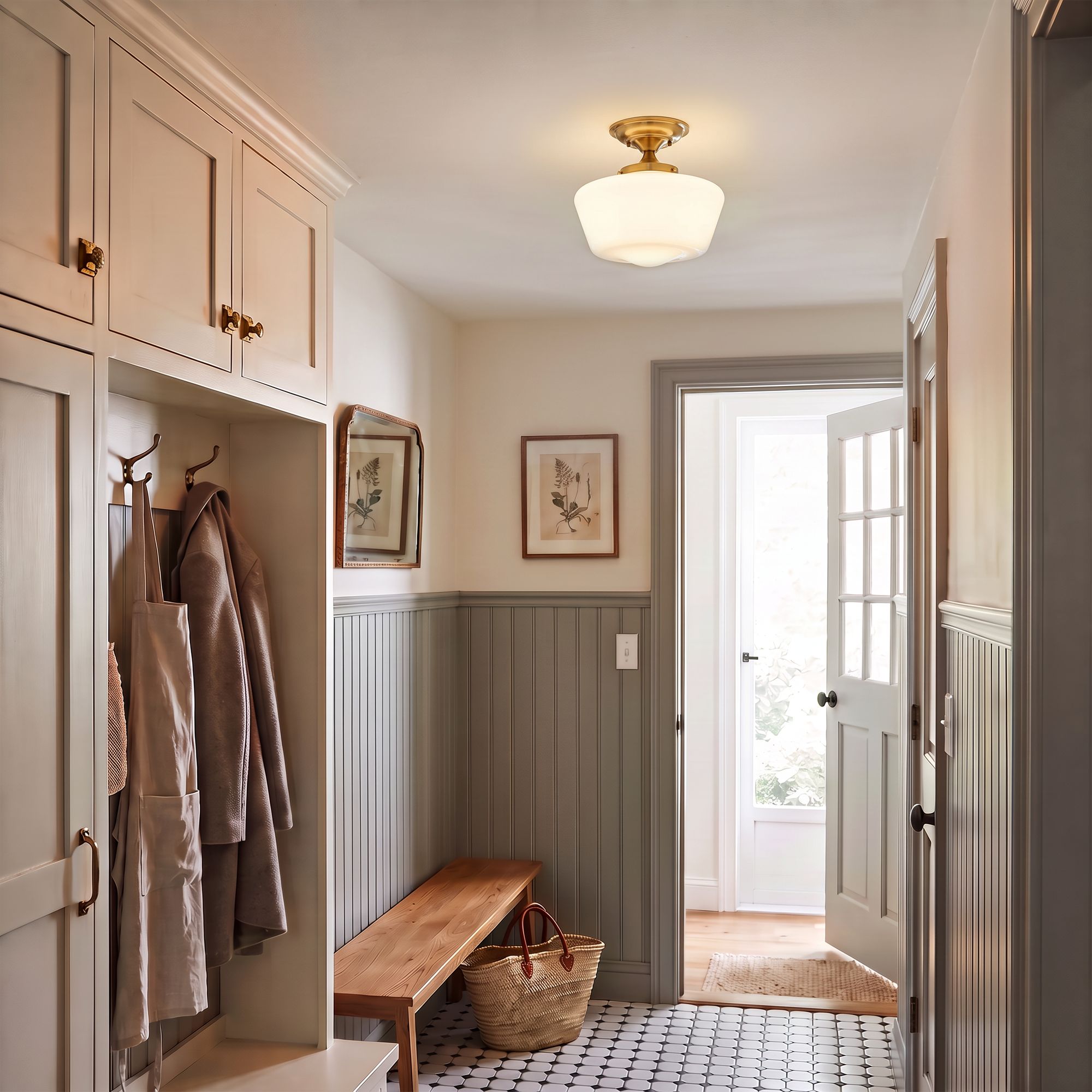 Image 1 Regecy Hill Lillian 12" Wide Soft Gold Schoolhouse Ceiling Light in scene