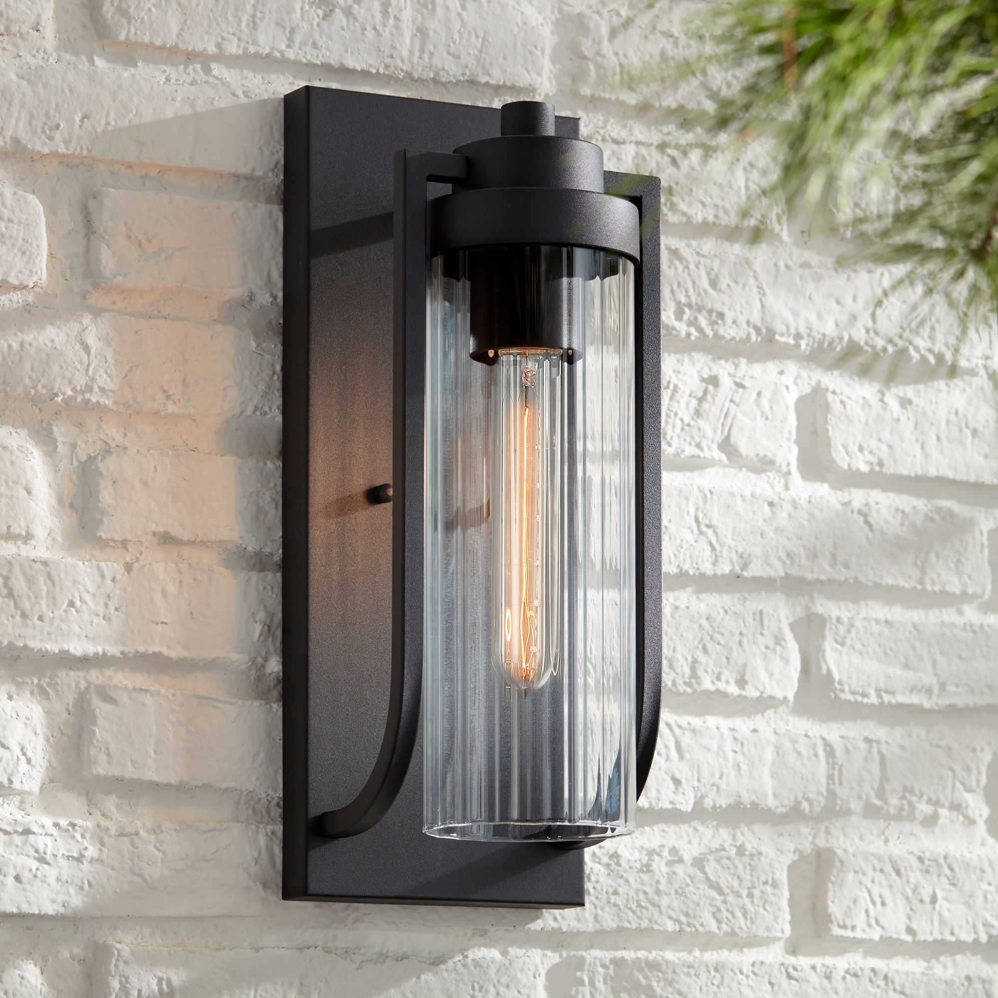 Image 1 Possini Euro Bogata 15 1/2" High Ribbed Glass Outdoor Wall Light in scene