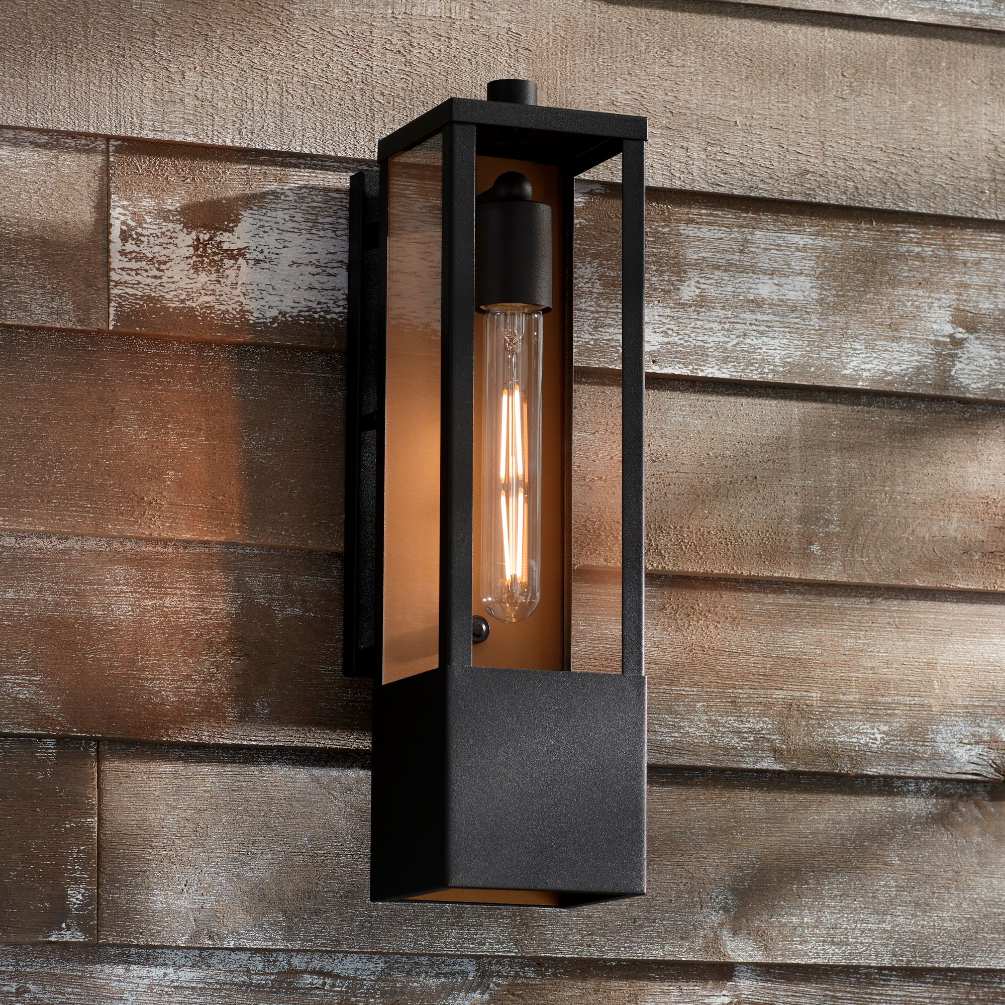 Image 1 Possini Euro Berk 16" High Black and Gold Box Outdoor Wall Light in scene