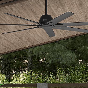 72" Hunter Downtown Matte Black Outdoor Ceiling Fan with Wall Control