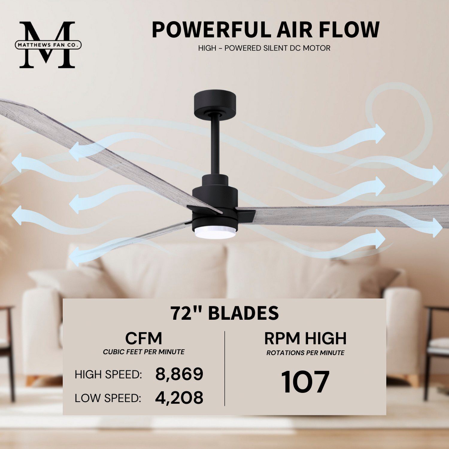 72" Alessandra Matte Black and Barnwood LED Ceiling Fan