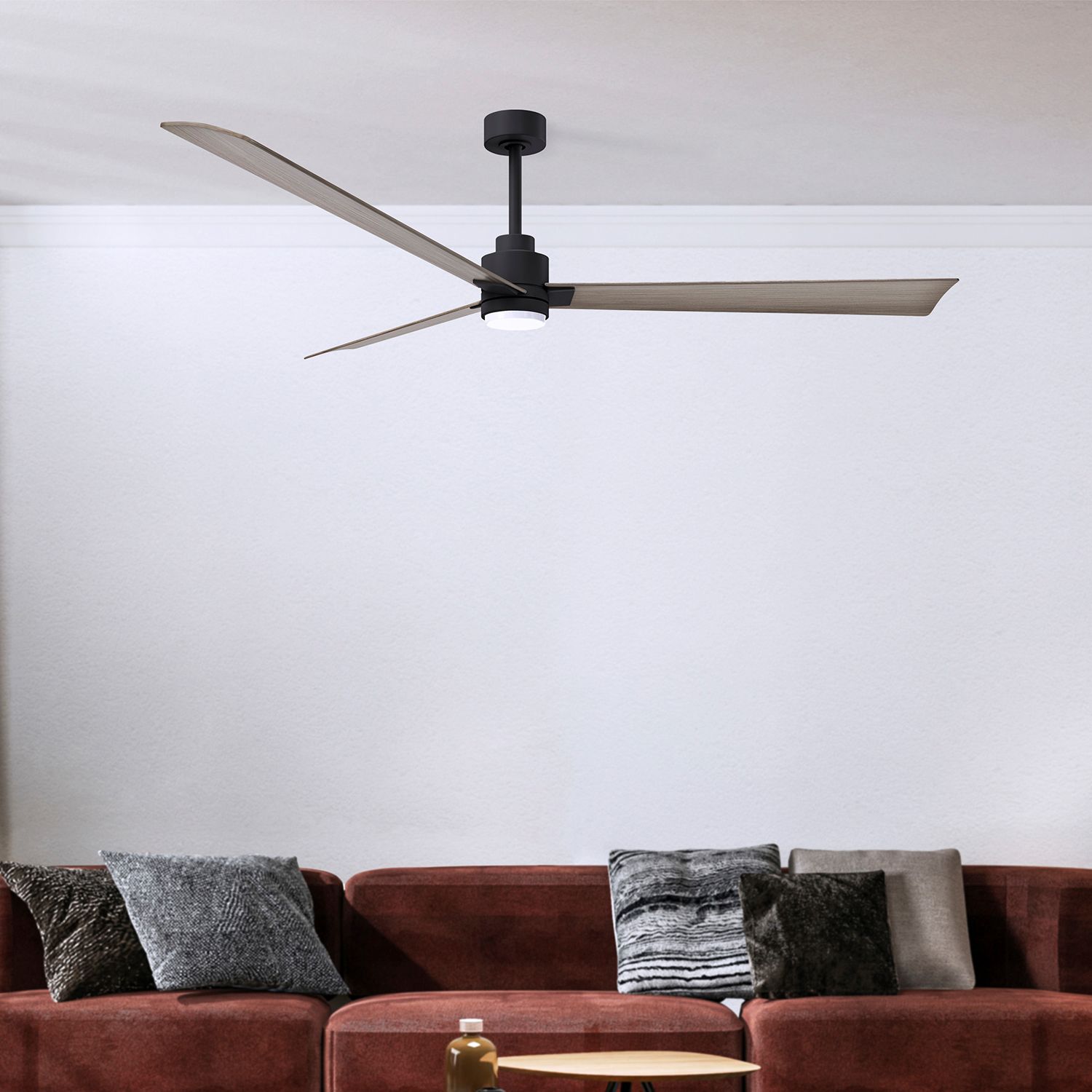 72" Alessandra Matte Black and Gray Ash LED Ceiling Fan