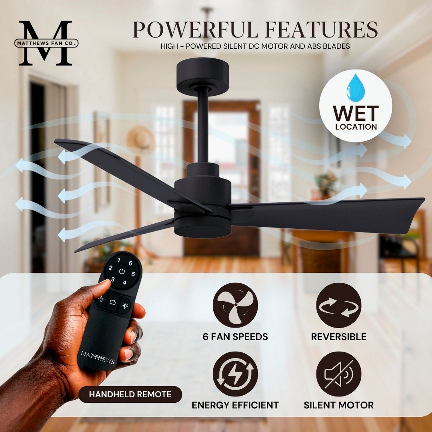 72" Alessandra Matte Black and Matte Black Ceiling Fan