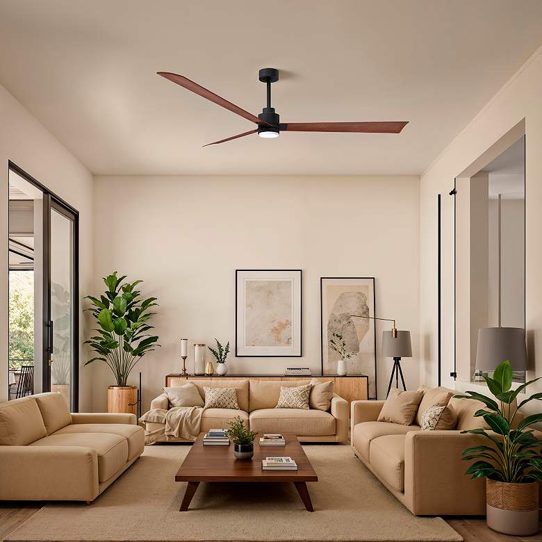 Image 7 72" Alessandra Matte Black and Walnut LED Ceiling Fan more views