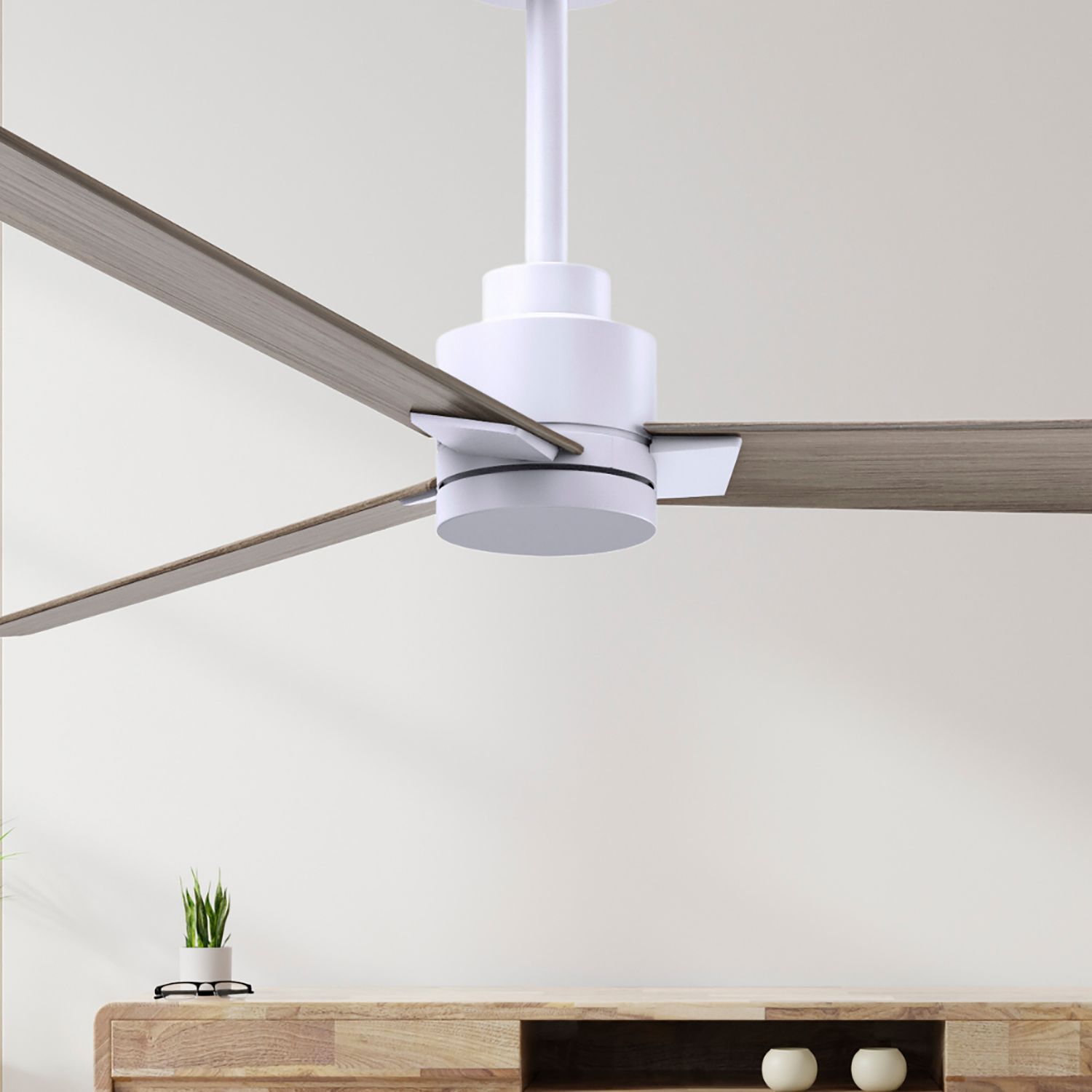 72" Alessandra Matte White and Gray Ash Ceiling Fan in scene