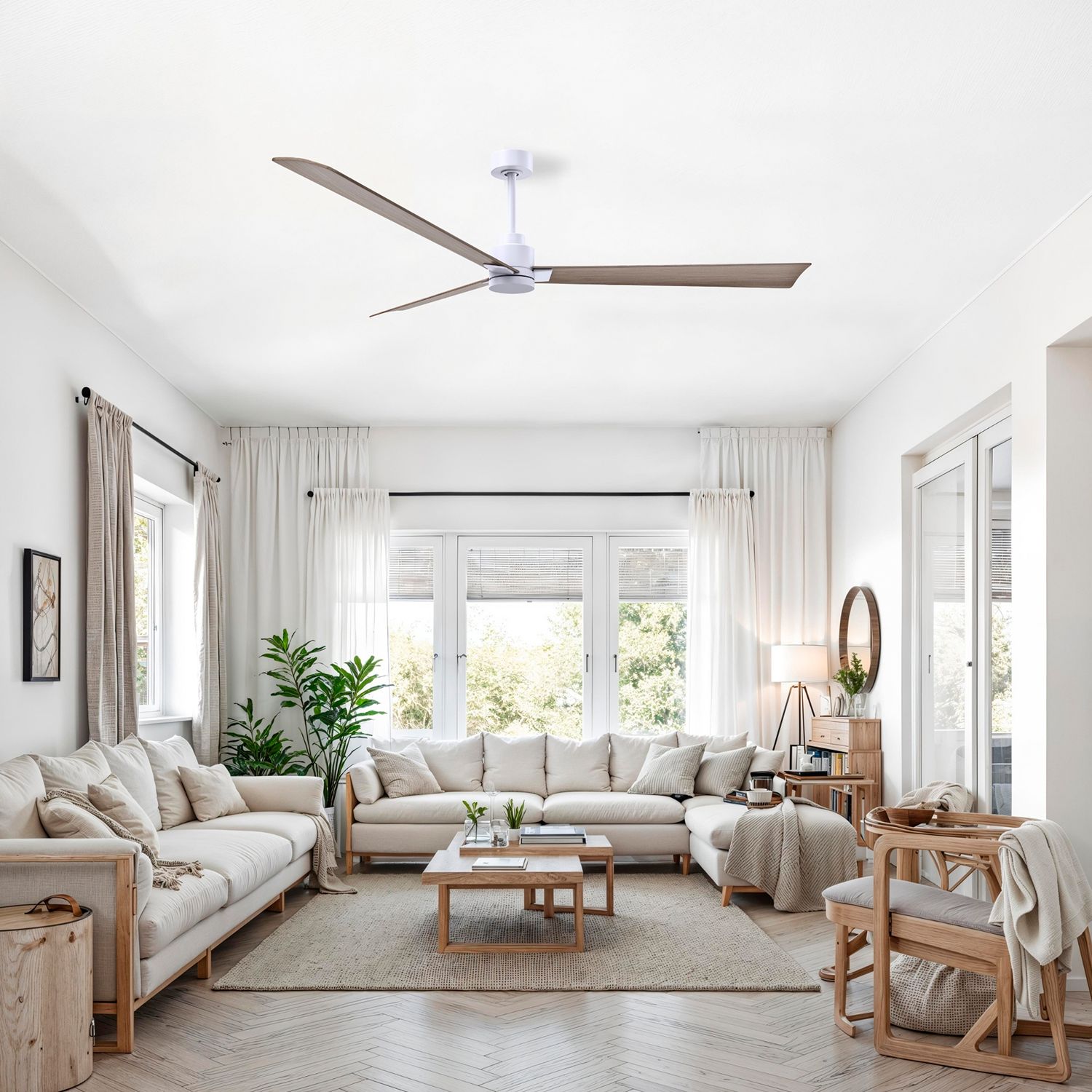 72" Alessandra Matte White and Gray Ash Ceiling Fan in scene