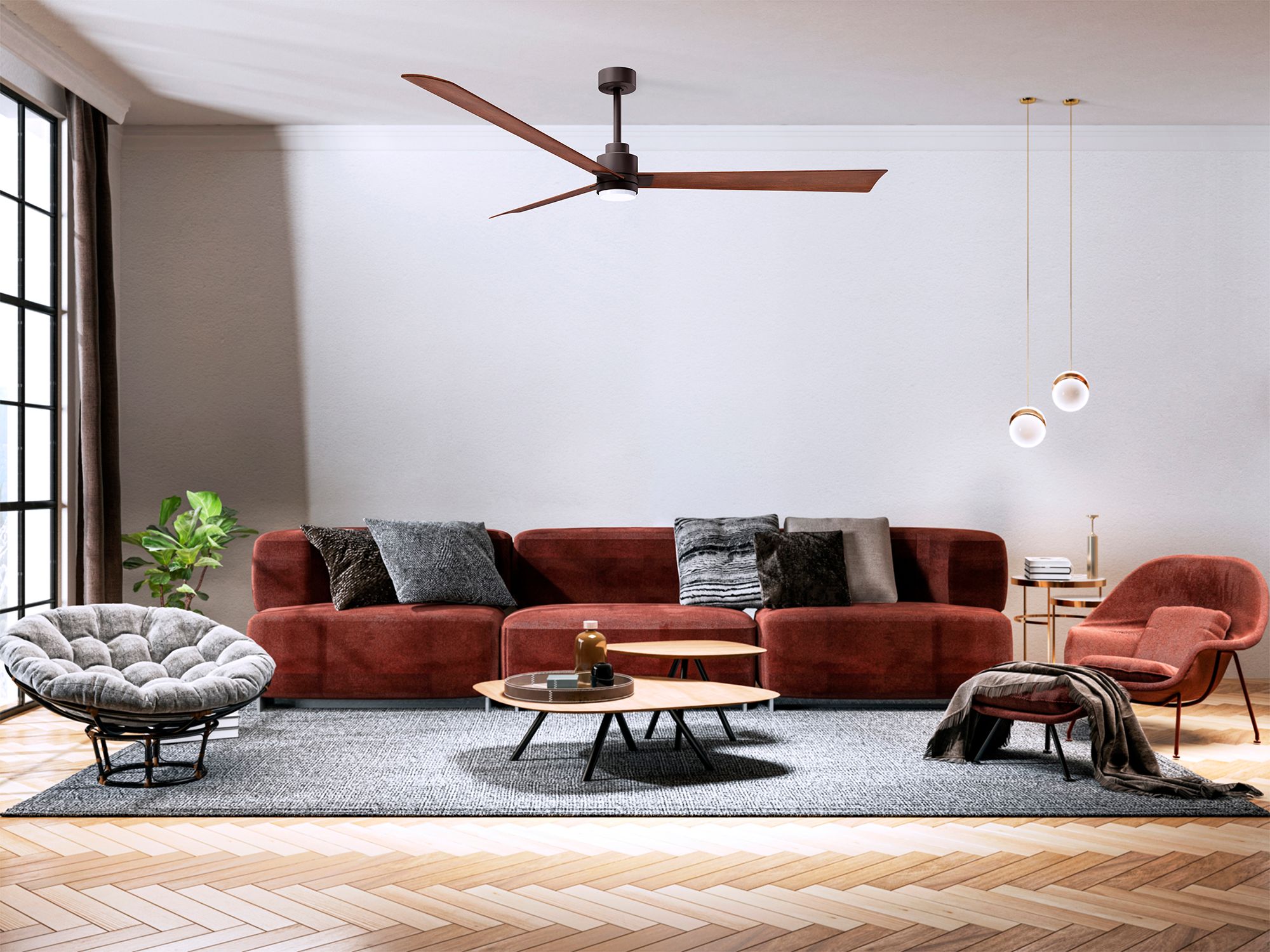 72" Alessandra Textured Bronze and Walnut LED Ceiling Fan