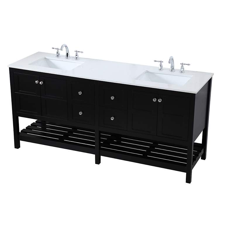 Image 4 72-Inch Black Double Sink Bathroom Vanity With White Calacatta Quartz Top more views