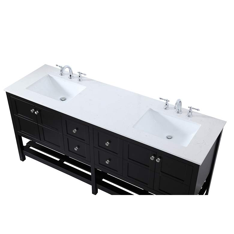 Image 6 72-Inch Black Double Sink Bathroom Vanity With White Calacatta Quartz Top more views