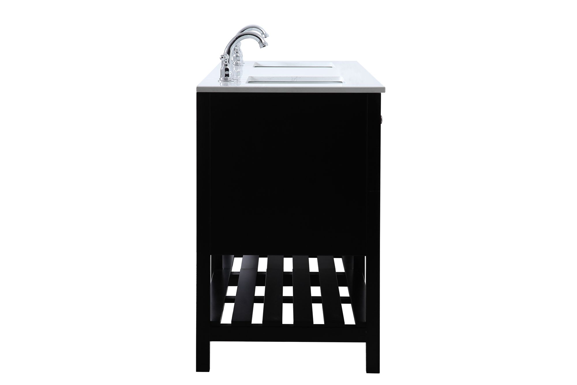 72-Inch Black Double Sink Bathroom Vanity With White Calacatta Quartz Top