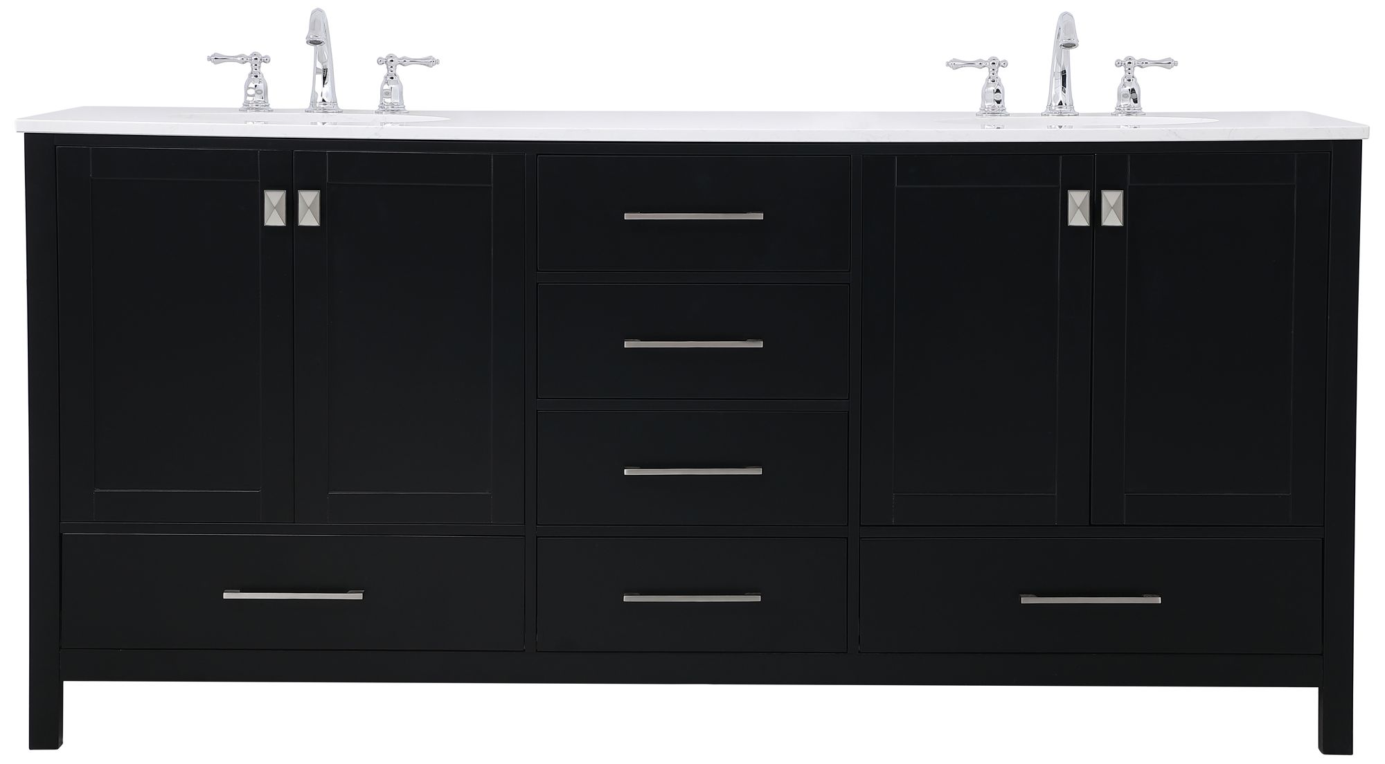 72-Inch Black Double Sink Bathroom Vanity With White Calacatta Quartz ...