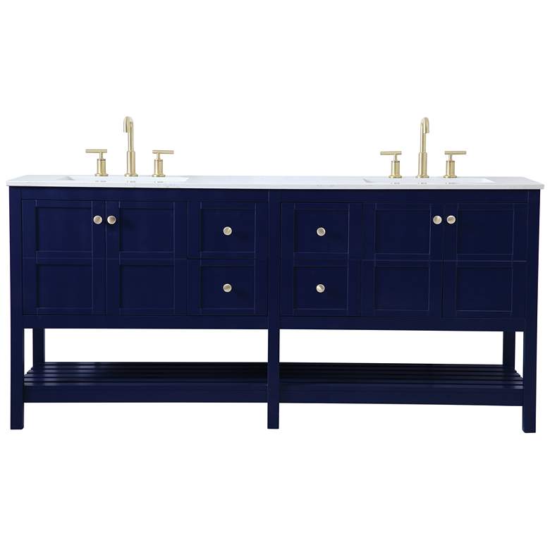 Image 1 72-Inch Blue Double Sink Bathroom Vanity With White Calacatta Quartz Top
