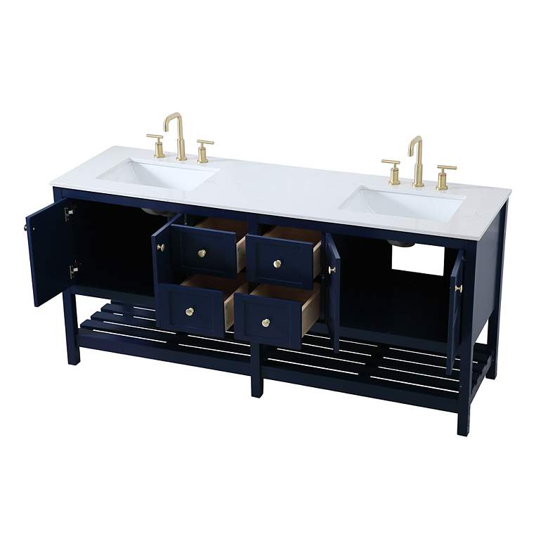 Image 5 72-Inch Blue Double Sink Bathroom Vanity With White Calacatta Quartz Top more views