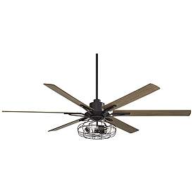 Image2 of 72" Casa Vieja Expedition Black Cage LED Large Ceiling Fan with Remote