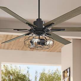 Image1 of 72" Casa Vieja Expedition Black Cage LED Large Ceiling Fan with Remote