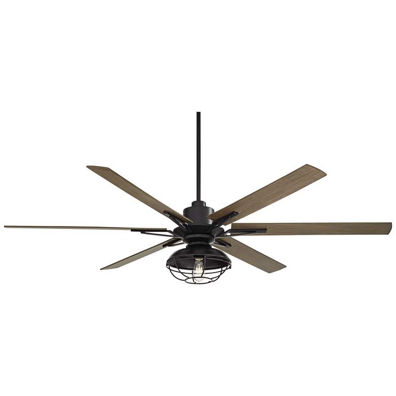 Image 2 72" Casa Vieja Expedition Black Cage LED Large Damp Fan with Remote