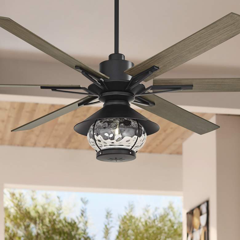 Image 1 72" Casa Vieja Expedition Black Lantern LED Damp Fan with Remote