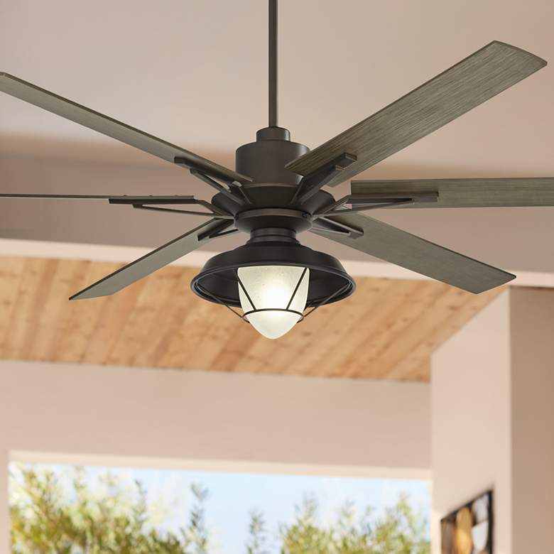 Image 1 72 inch Casa Vieja Expedition Bronze Damp Rated LED Rustic Fan with Remote