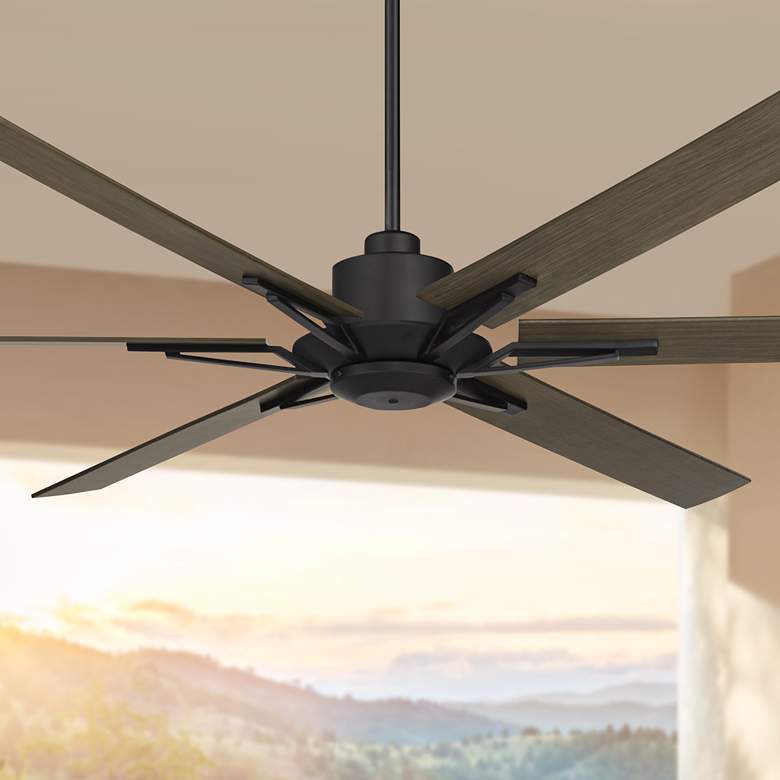Image 1 72" Casa Vieja Expedition Matte Black Damp Rated Large Fan with Remote