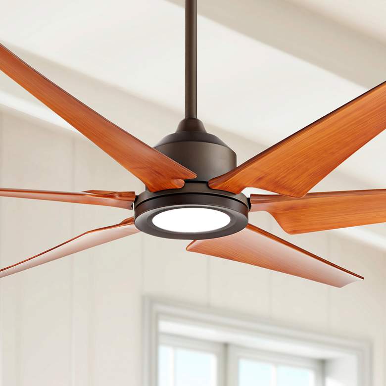 Image 1 72" Casa Vieja Power Hawk Bronze LED Damp Rated Fan with Remote