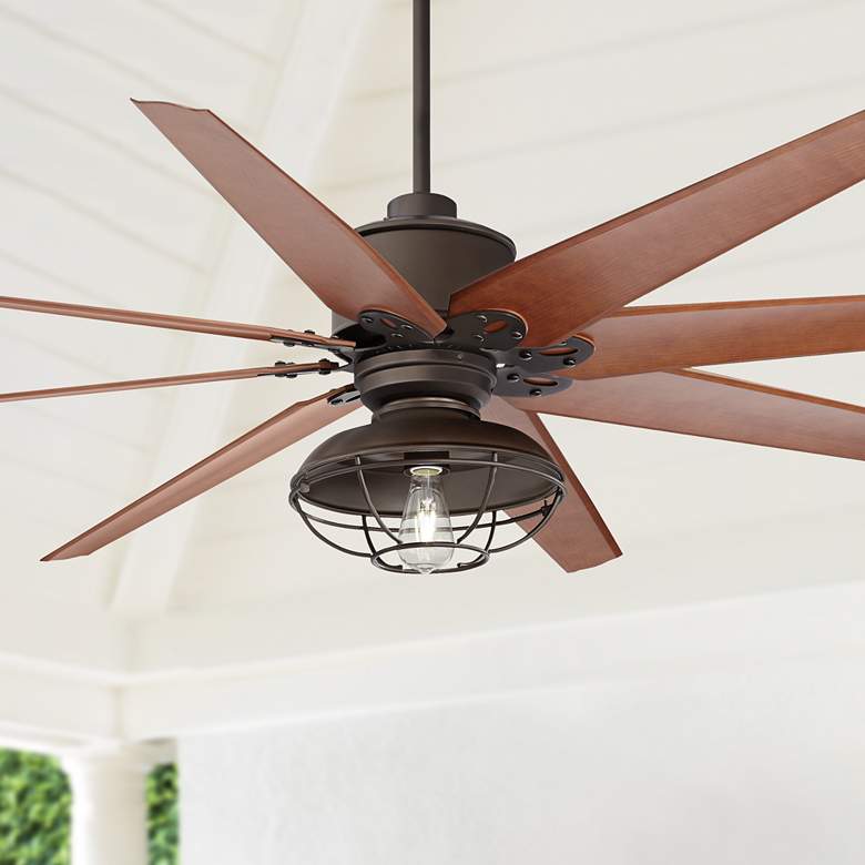Image 1 72" Casa Vieja Predator Rustic Cage Bronze Damp Fan with Remote