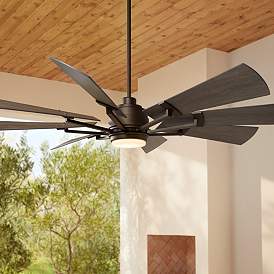 Image1 of 72" Casa Vieja Windmill Bronze Damp LED Large Ceiling Fan with Remote