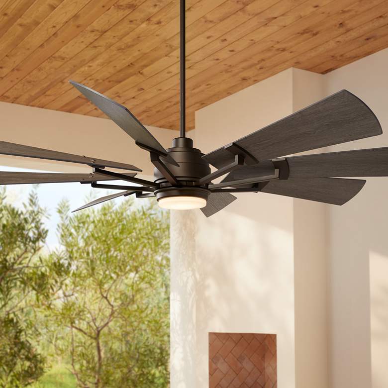 Image 1 72 inch Casa Vieja Windmill Bronze Damp LED Large Ceiling Fan with Remote