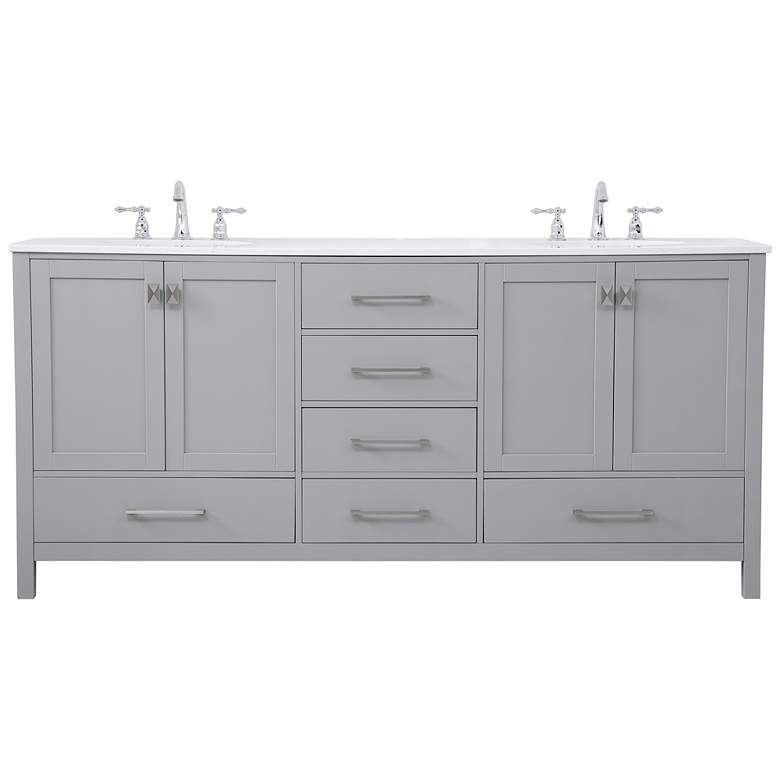 Image 1 72-Inch Gray Double Sink Bathroom Vanity, Calacatta White Quartz Top