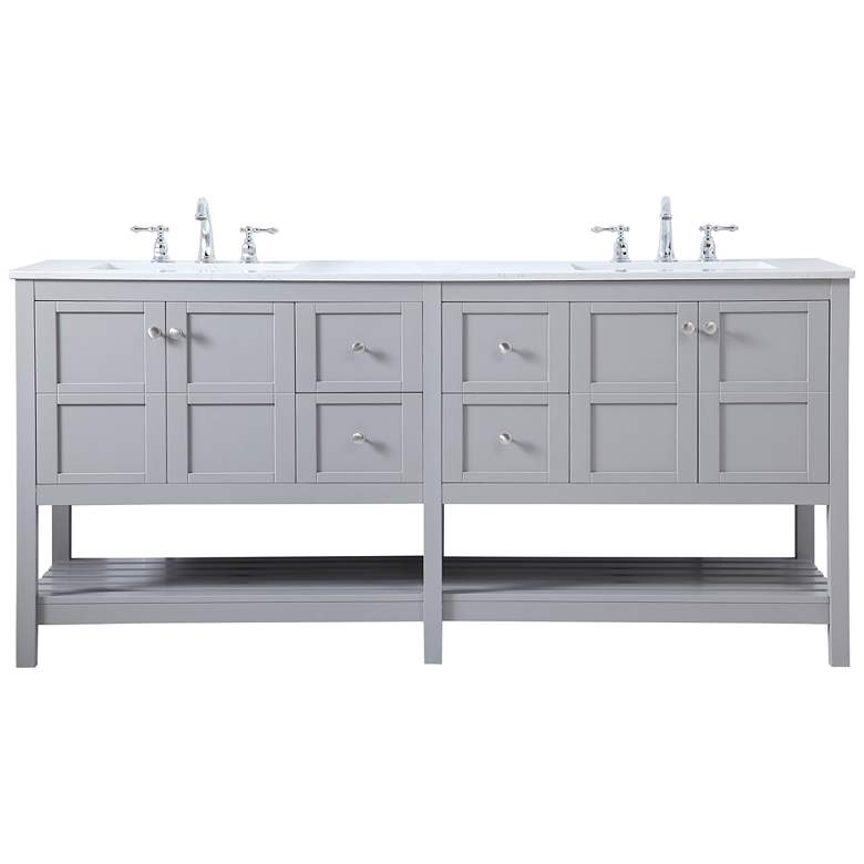 Image 1 72-Inch Grey Double Sink Bathroom Vanity With White Calacatta Quartz Top