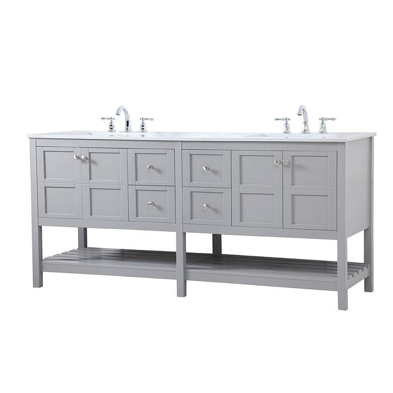 Image 3 72-Inch Grey Double Sink Bathroom Vanity With White Calacatta Quartz Top more views