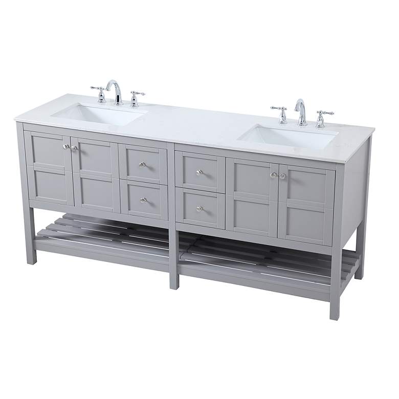 Image 4 72-Inch Grey Double Sink Bathroom Vanity With White Calacatta Quartz Top more views