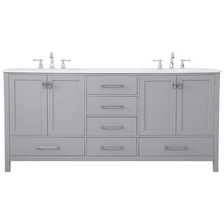 Image 1 72-Inch Grey Double Sink Bathroom Vanity With White Calacatta Quartz Top