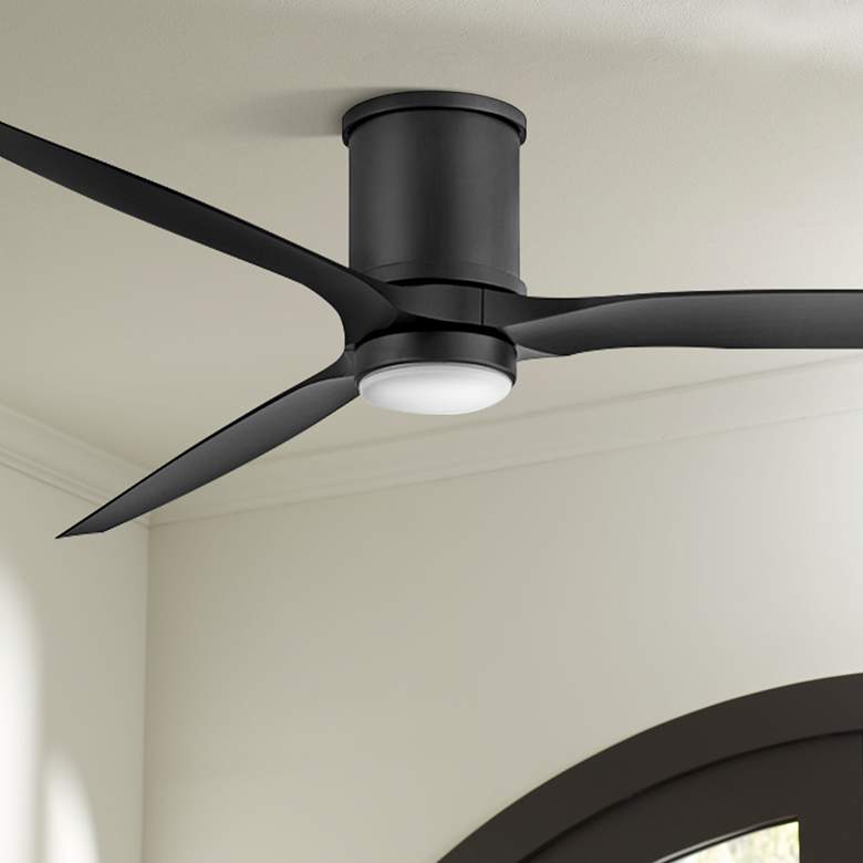 Image 1 72" Hinkley Hover Matte Black Wet-Rated LED Hugger Smart Ceiling Fan