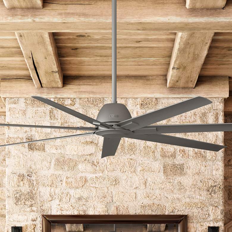Image 1 72" Hunter Downtown Matte Silver Outdoor Ceiling Fan with Wall Control
