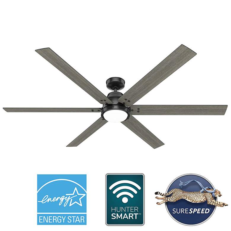 Image 7 72" Hunter Gravity Matte Black LED Smart Ceiling Fan more views