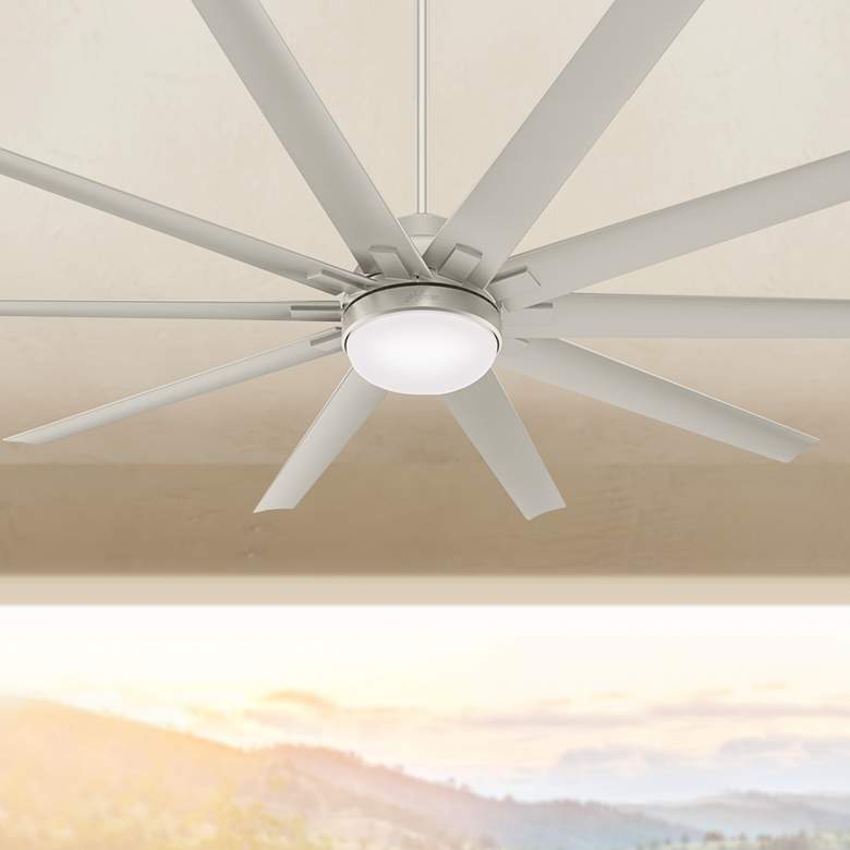 Image 1 72 inch Hunter Overton Matte Nickel Damp LED Large Fan with Wall Control