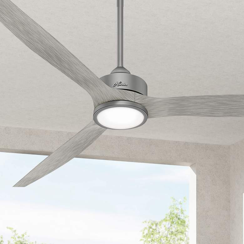 Image 1 72 inch Hunter Park View Matte Silver Outdoor LED DC Ceiling Fan