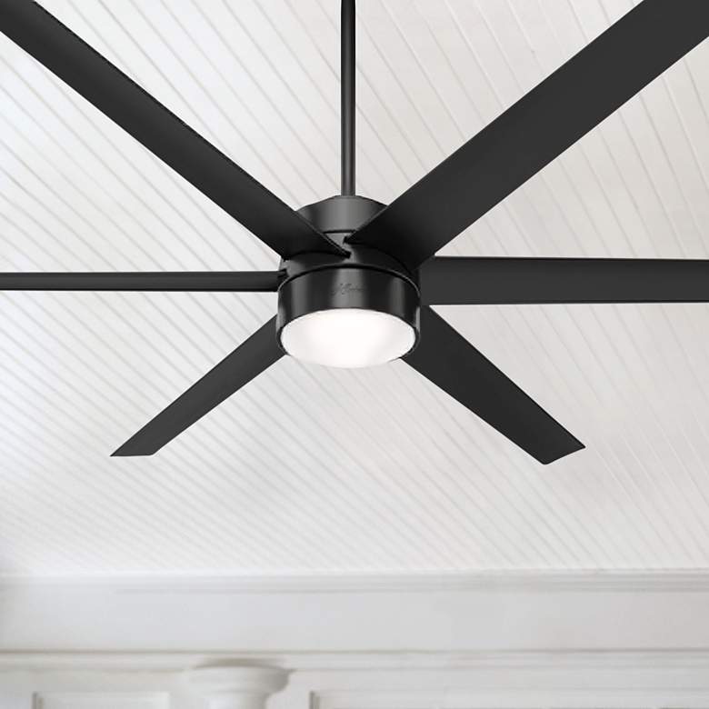 Image 1 72 inch Hunter Solaria Matte Black Damp Rated Large Fan with Wall Control