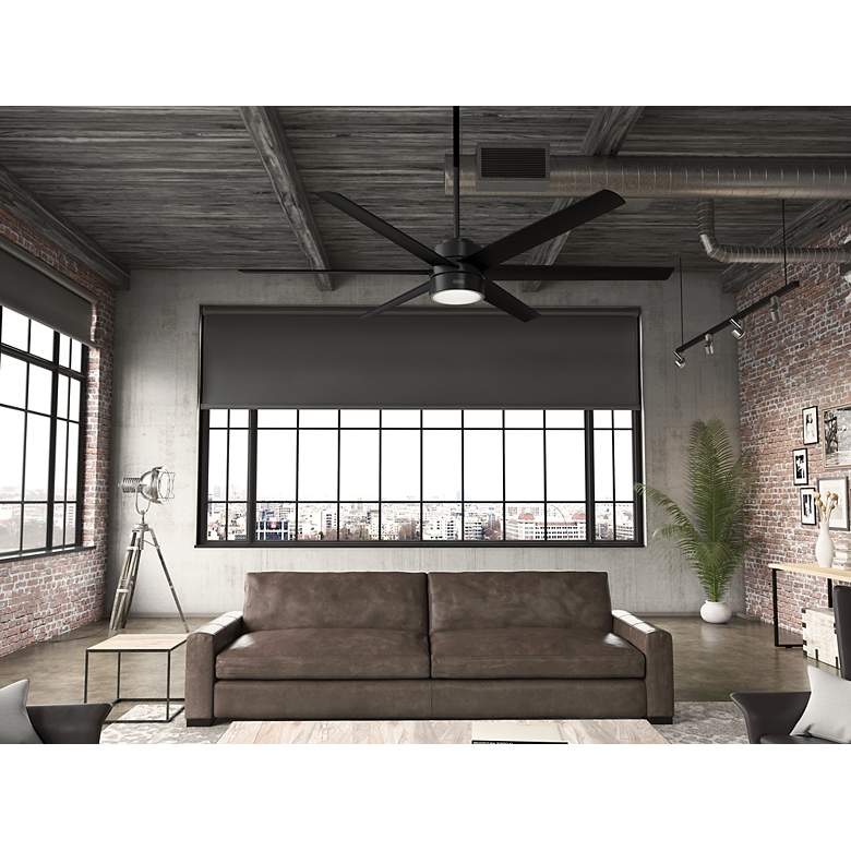Image 6 72" Hunter Solaria Matte Black Damp Rated Large Fan with Wall Control more views